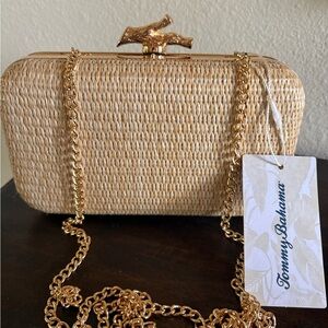 Tommy Bahama Woven Tan Clutch with Gold Clasp